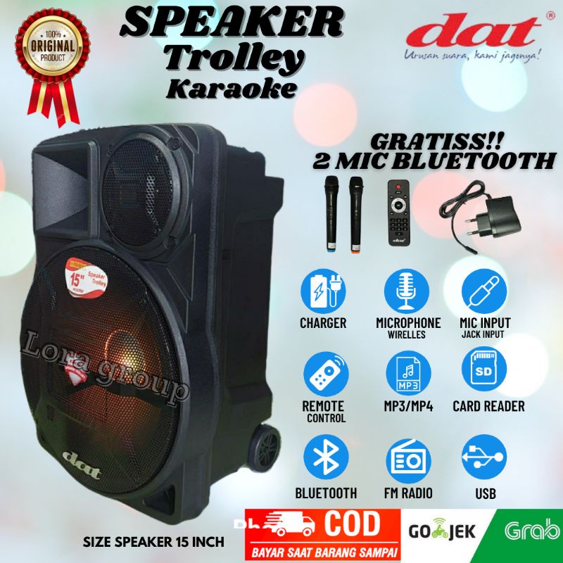 Speaker Aktif Portable DAT 15 inch DT 153 New Bluetooth Karaoke 2 Mic Wireless Outdoor