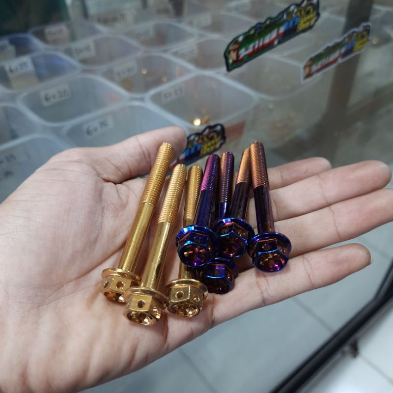 BAUT PROBOLT FLOWER DRAT 12 PANJANG 7CM BAUT 8X70 GOLD BLUE ORI HENGS