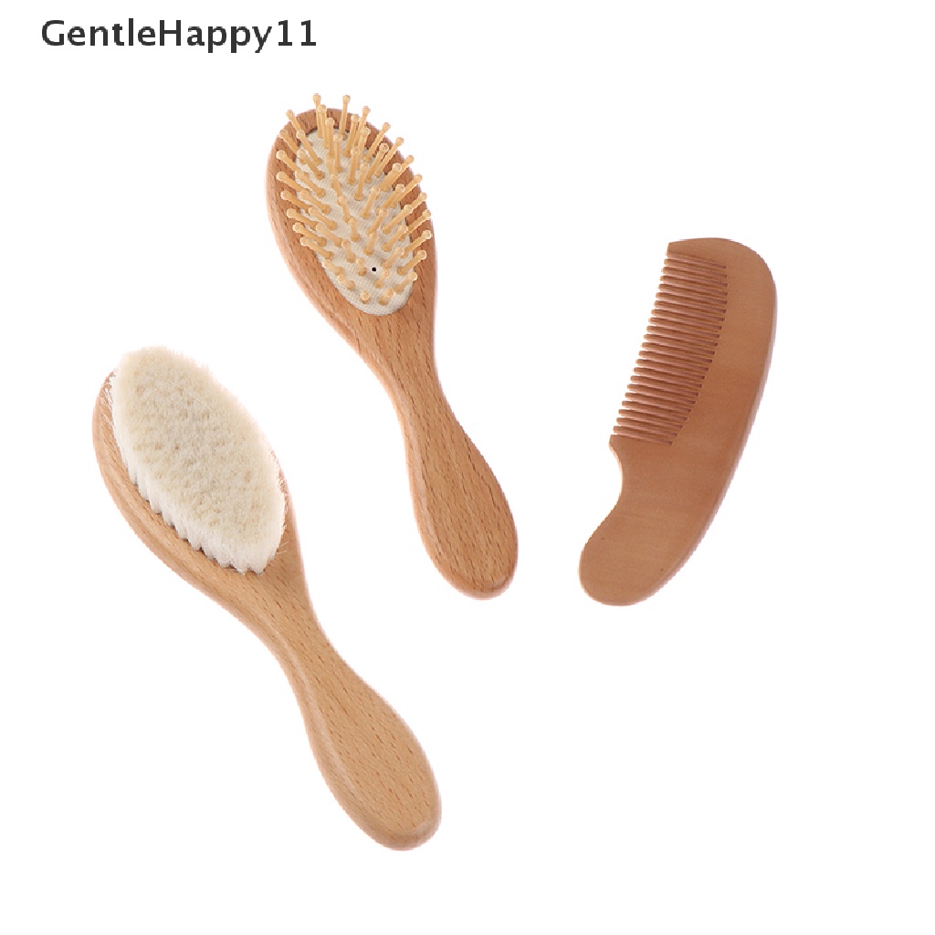 Gentlehappy 2pcs / Set Sisir Bulu Kambing Gagang Kayu Untuk Pijat Kepala Bayi