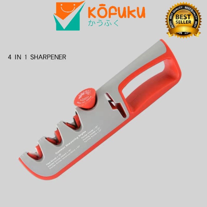 PISAU SET KOFUKU Pengasah Pisau dan gunting 4in1 Asahan Pisau dan gunting - abu-merah (X2O7) Pisau i