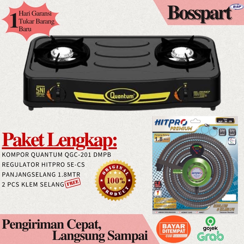 Paket Kompor QUANTUM 2 tungku QGC 201DMPB / QGC-201DMPB / MIYAKO KG-202 CE / bonus Selang Regulator Gas Hitpro