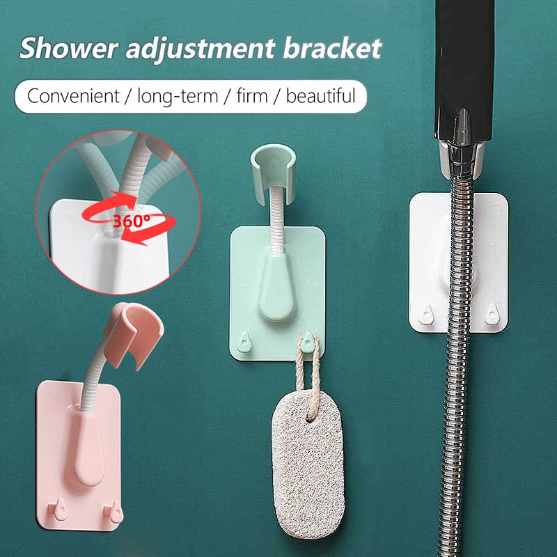 360° Rotating Shower Frame / Self Adhesive Showerhead Bracket with 2 Hooks Stand / SPA Bathroom Wall Mount Shower Holder Bracket