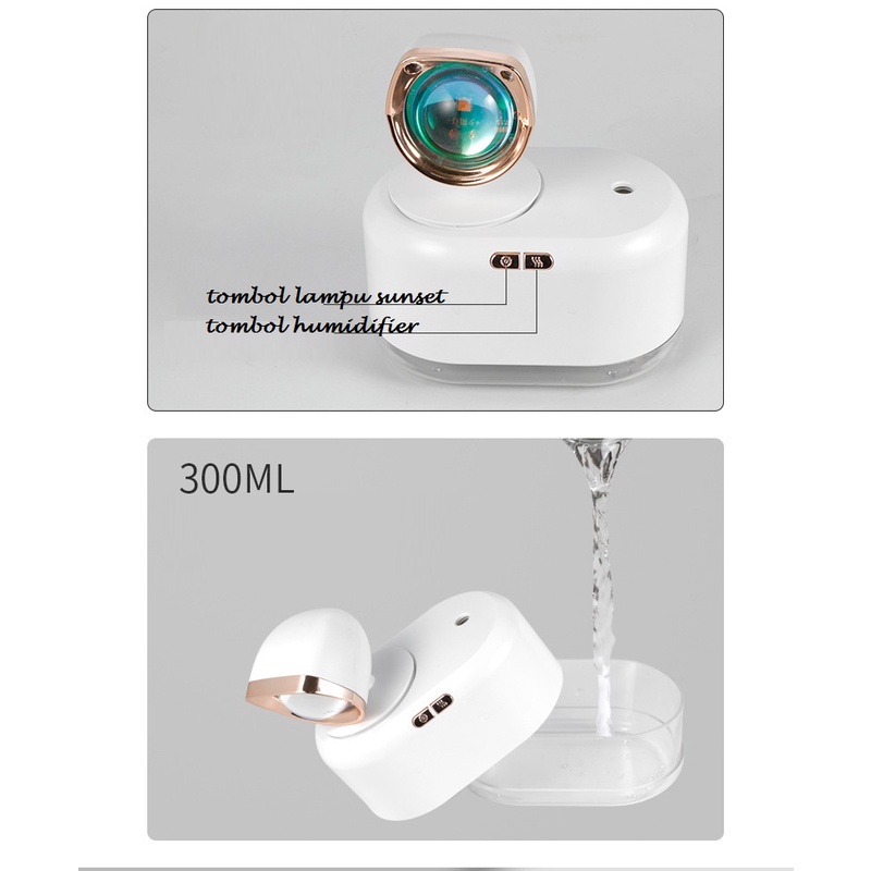 Humidifier wireless Sunset light Golden hour portable Hp023 lampu sunset proyektor pelembap udara