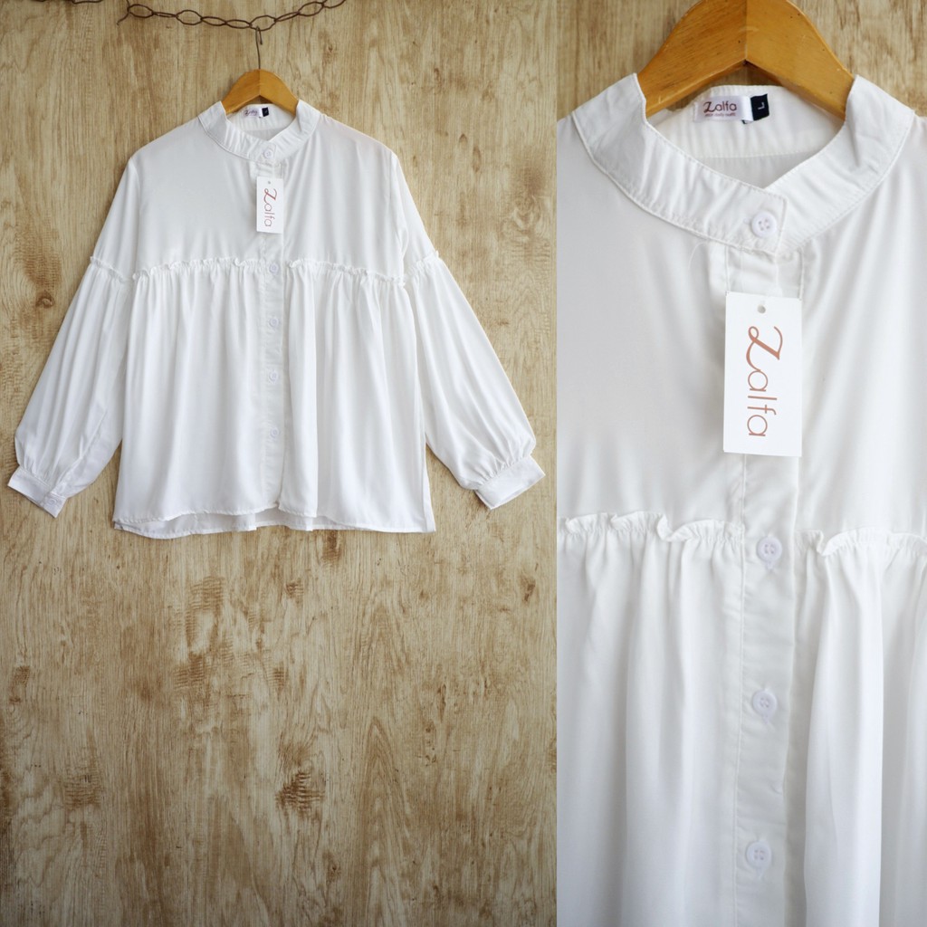 AMIRA BLOUSE by ZALFA OUTFIT / blouse polos / blouse wanita murah-White