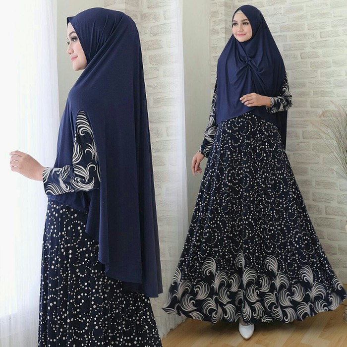 pakaian Gaun muslim ibu islami ak AFN. VILO SYARI NAVY /gamis muslim untuk pesta kerja kantor