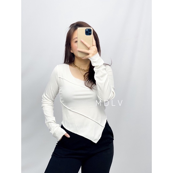 MDLV ~ 5066# Calvina Asymmetric Top Atasan Blouse Rajut Fashion import