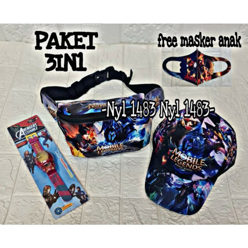 -BOBOIBOY-Paket 3in1 anak laki laki westbag topi printing dan topi