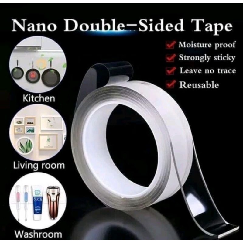 

double tape / NANO TAPE Double Tape / TIP ISOLASI bening serbaguna super kuat 3 Meter dan 5 meter