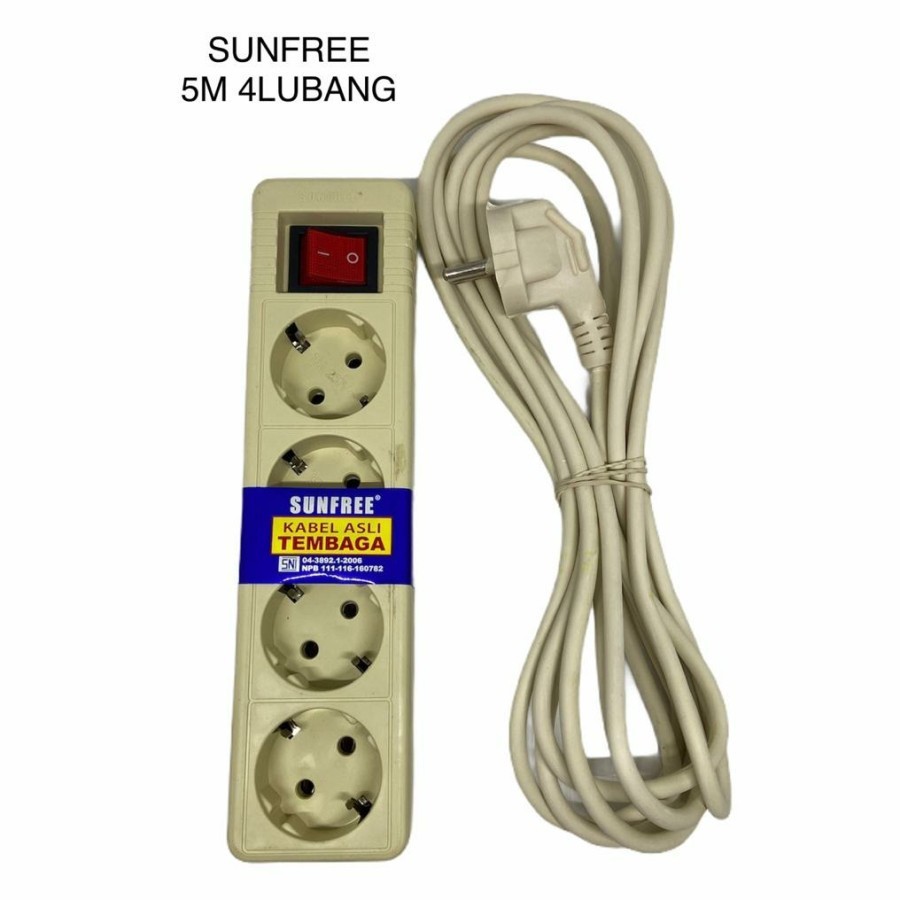 SUNFREE JUPITER 54 - Kabel Stop Kontak - Kabel Sambung 4 Lubang + Kabel 5 Meter