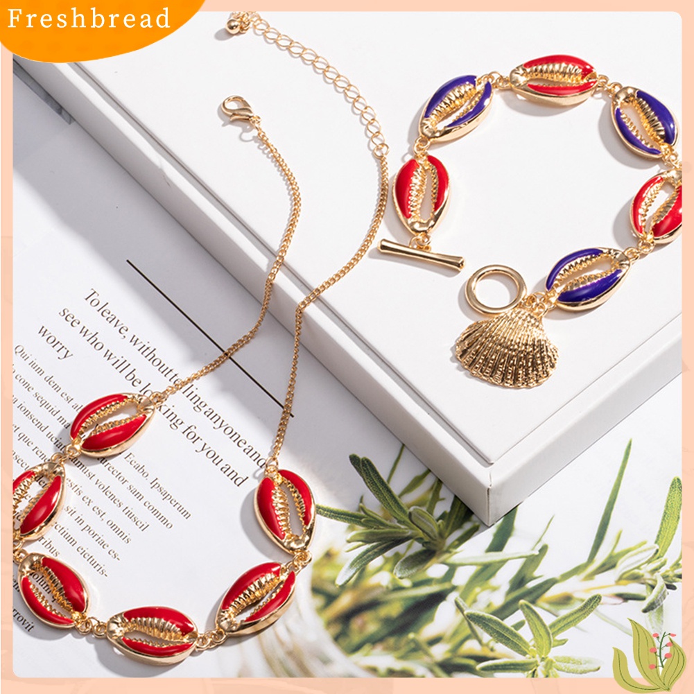 [TERLARIS]Women Fashion Cowrie Shell Beaded Enamel Toggle Bracelet Bangle Beach Jewelry