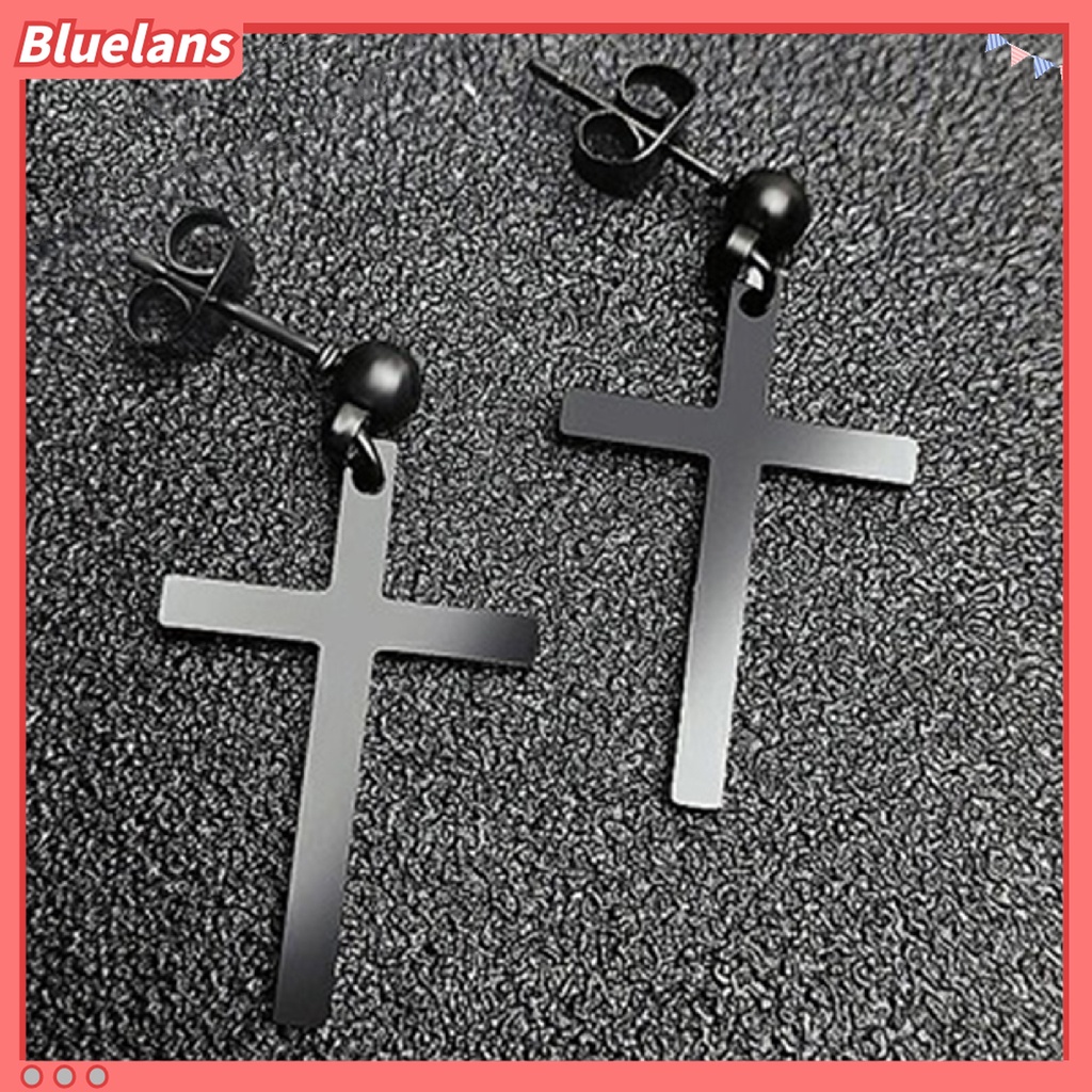 Anting Stud Dangle Salib Bahan Stainless Steel Ringan Untuk Unisex