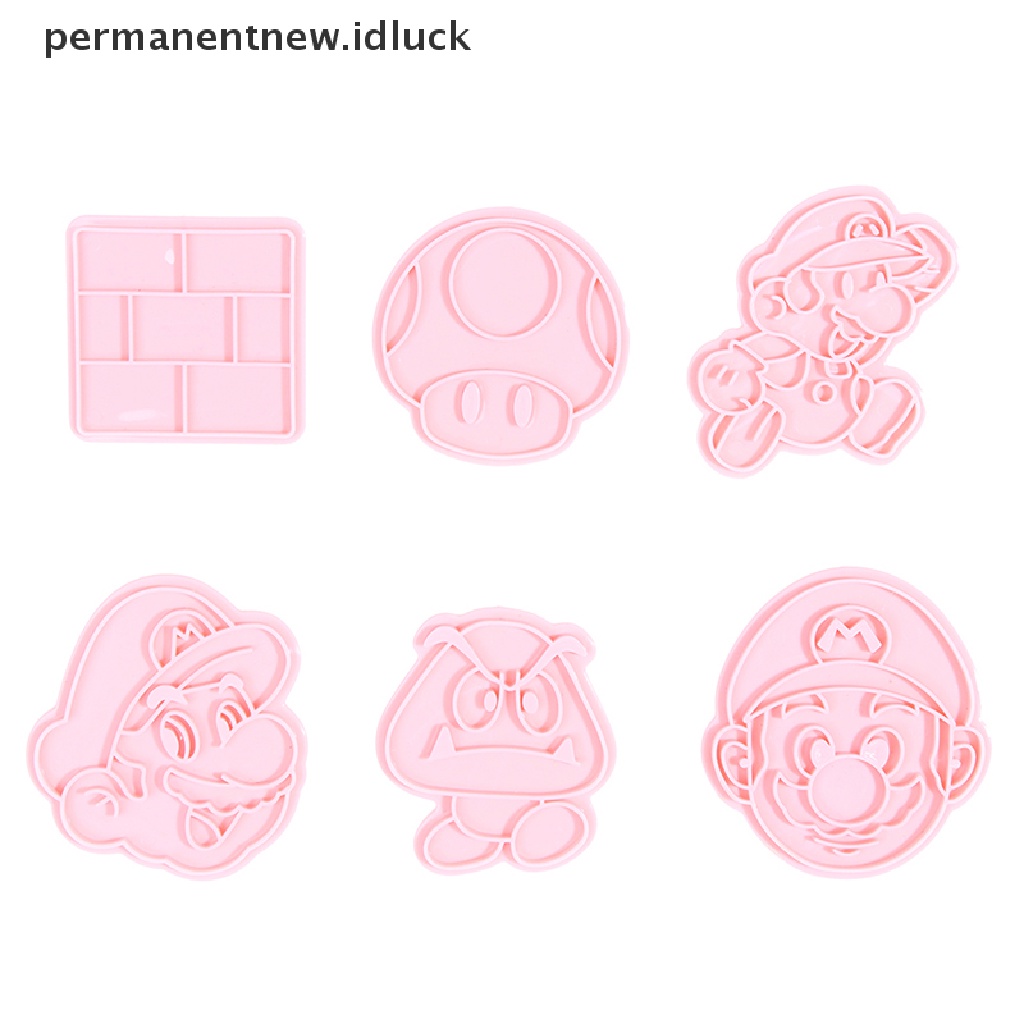 6 Pcs / Set Cetakan Kue Cookies Fondant Model Tekan Desain Anime Super Mario 3D Untuk Pesta Halloween