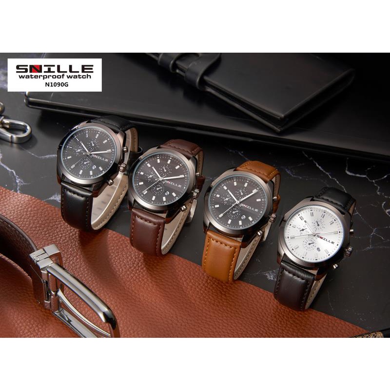 Snille Jam Tangan Kulit Pria Original Asli Anti Air Waterproof 1090 || TANGGAL AKTIF