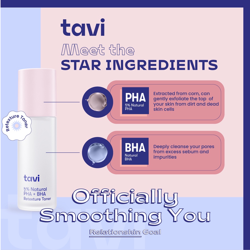 TAVI 5% Natural PHA + BHA Retexture Toner 100 ml - Memperhalus Tekstur Kulit dan Mengangkat Sel Kulit Mati