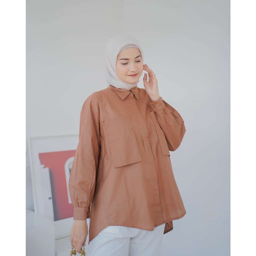 Kemeja Oversized Jazlyn Shirt // Kemeja Pocket Gea Top kekinian // Kemeja Oversized Linen Premium  - Atasan Wanita Lengan Panjang