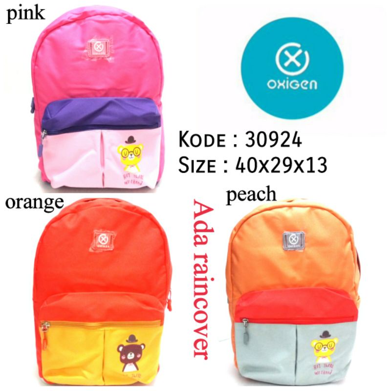 TAS RANSEL SEKOLAH ANAK PEREMPUAN ORIGINAL OXIGEN 30924 3WARNA PINK ORANGE PEACH