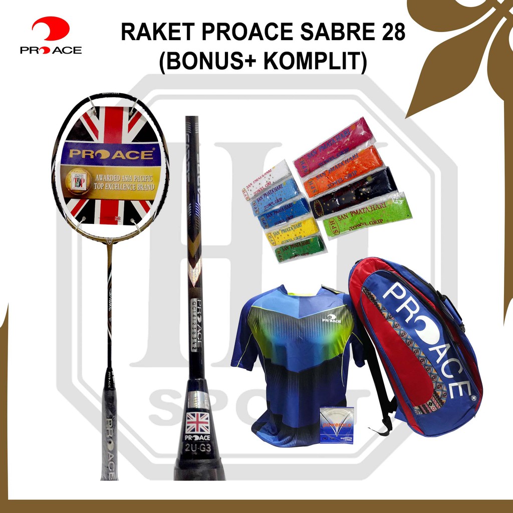 Raket Badminton Original Pro Ace Sabre 28 Bonus Komplit