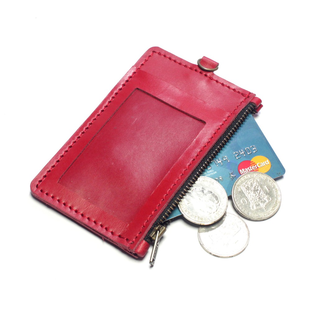 gantungan dompet ID card holder kulit tali zipper kartu banyak PHID948