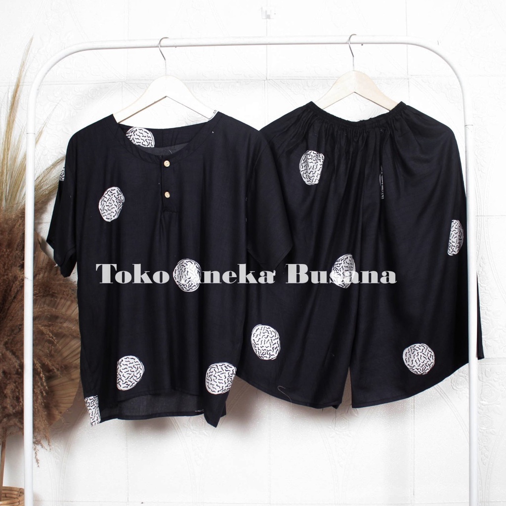 Setelan Baju Tidur Piyama Pendek Motif Daun Warna Bahan Rayon-3