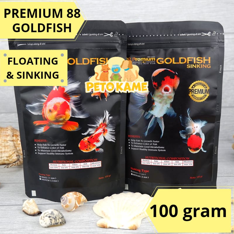 Pelet Ikan koki Premium 88 Goldfish | floating sinking 100 gr | Pakan Ikan koki - 1mm 2 mm ikan koki