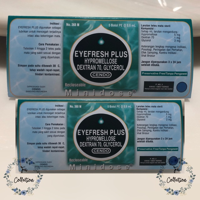 CENDO MINIDOSE EYEFRESH PLUS - HYPROMELLOSE, DEXTRAN 70, GLYCEROL - Cairan Mata Buatan