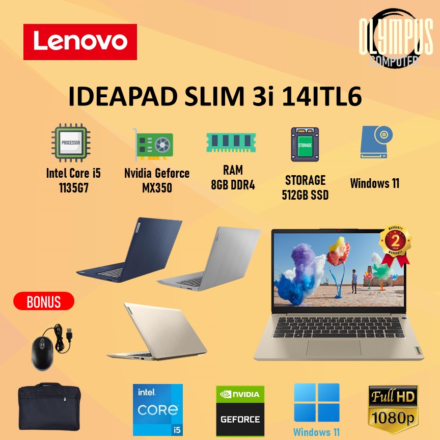 LAPTOP LENOVO IDEAPAD SLIM 3i 14 MX350 i5 1135G7 8GB 512SSD W11+OHS FHD