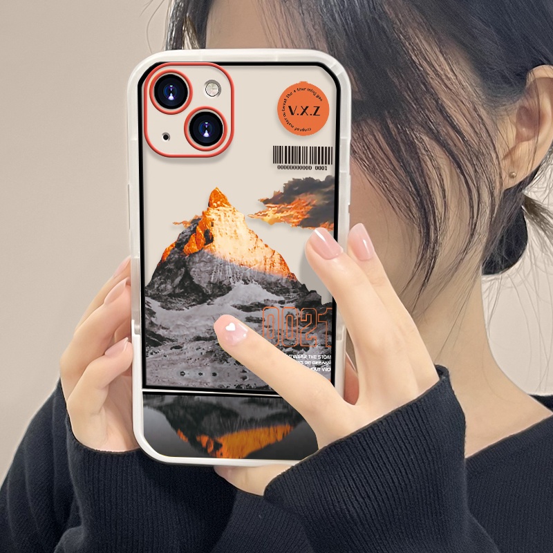 Soft Case TPU Transparan Motif Gunung Untuk Iphone 7 8 Plus X XS Max XR 11 12 13 Pro Max 6 6S