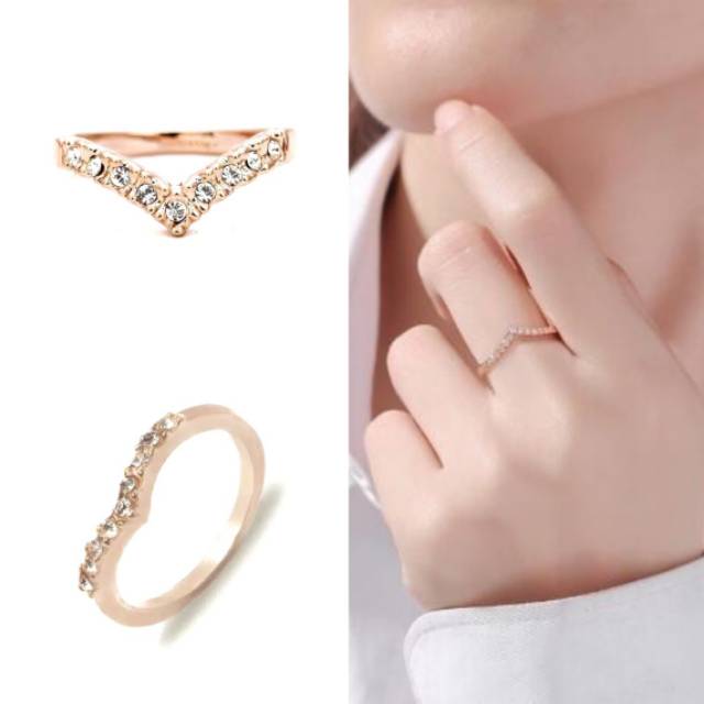 Cincin V Shape Zircon Mata Berlian Rose Gold