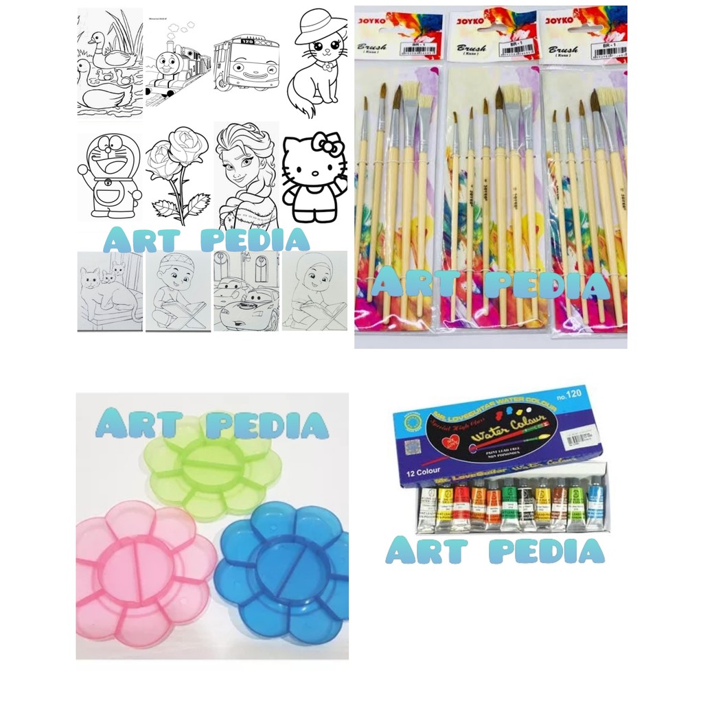 Paket Kanvas LUkis Sketsa 20x20 (kanvas sketsa+kuas+palet+cat air)