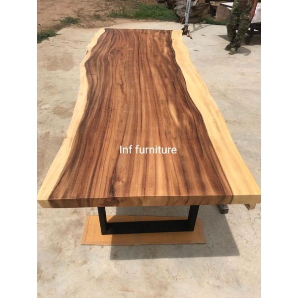 meja makan trembesi solid kaki besi