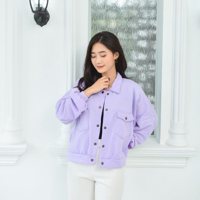promo jaket wanita ter updet) JAKET OLIN BUTTON-Ungu muda