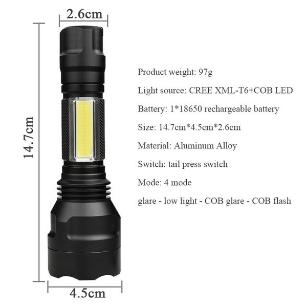 Senter Torch LED Multifungsi Cree XML T6 COB 3800 Lumens C8 Outdoor