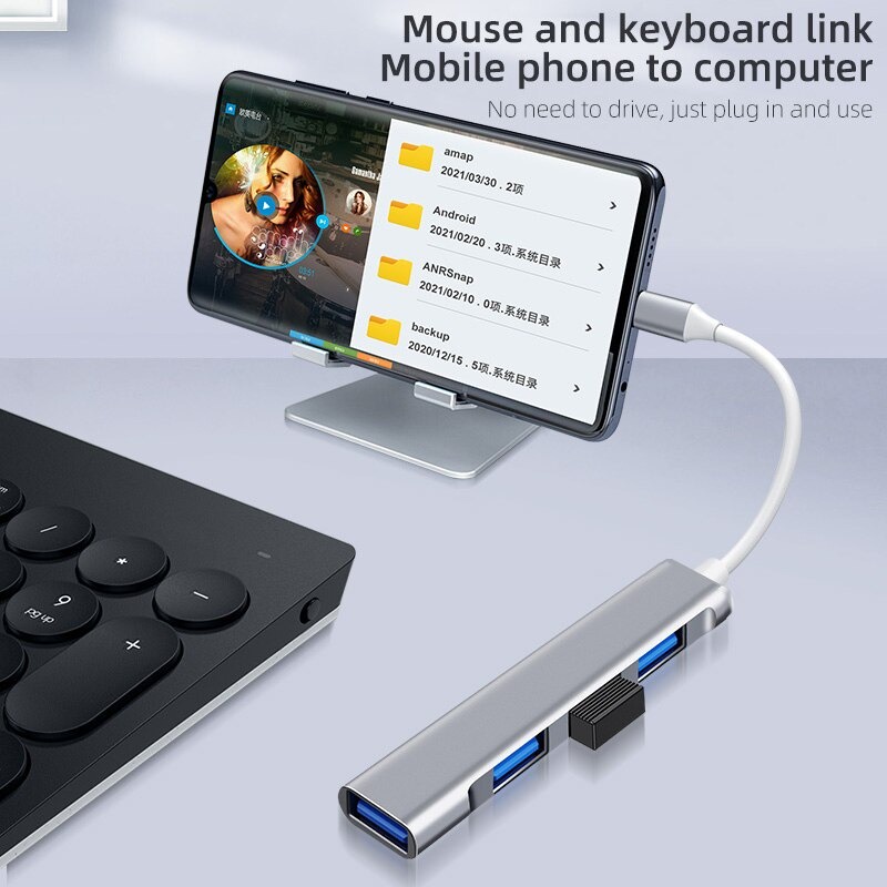 OTG Type C Hub 4 Port USB 3.0 Aluminium Slim Adapter Converter Type C Male to Female 3.0 Docking Station untuk Macbook Air