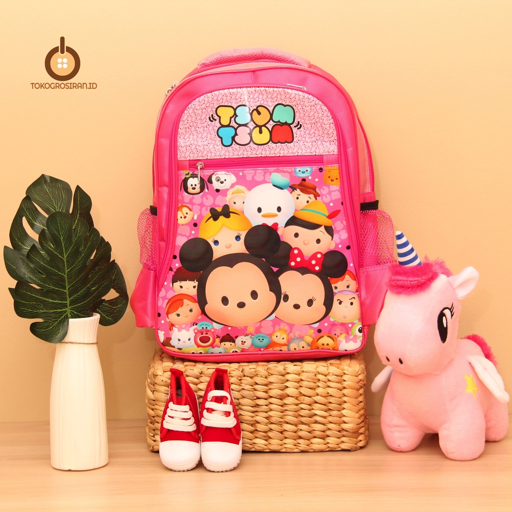 TOKOGROSIRAN.ID - TAS RANSEL ANAK SD UKURAN 16&quot; KANTONG BOTOL MINUM TAS RANSEL ANAK SEKOLAH KARAKTER TSUM TSUM