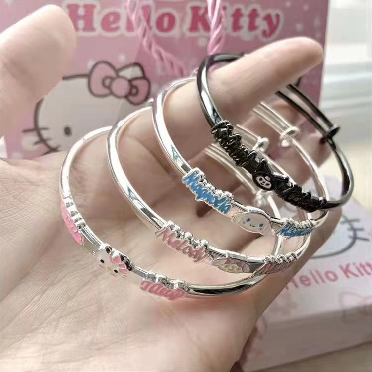 Gelang Tangan Sterling Silver 925 Adjustable Motif Hello Kitty Lucu Untuk Wanita / Pasangan