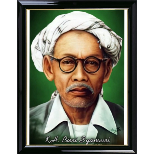 hiasan dinding poster Kh. Bisri Syansuri plus bingkai ukuran 53x35