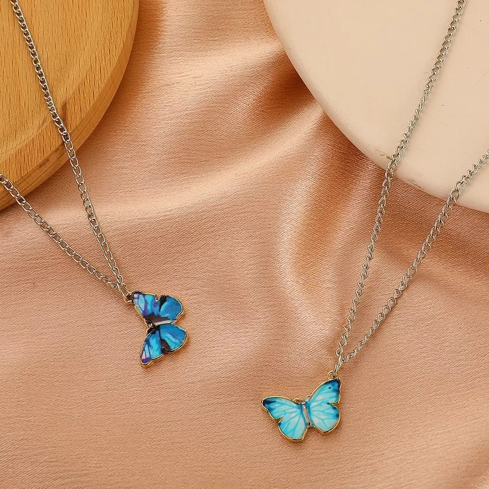 Kalung Kupu kupu  Butterfly Glossy Necklace Silver Kalung Kekinian Gaya Korea kupu-kupu