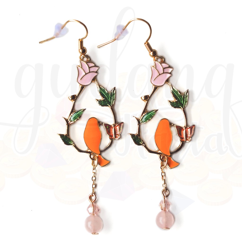 Anting Panjang Orange Bird with Rose Unik GH 203490