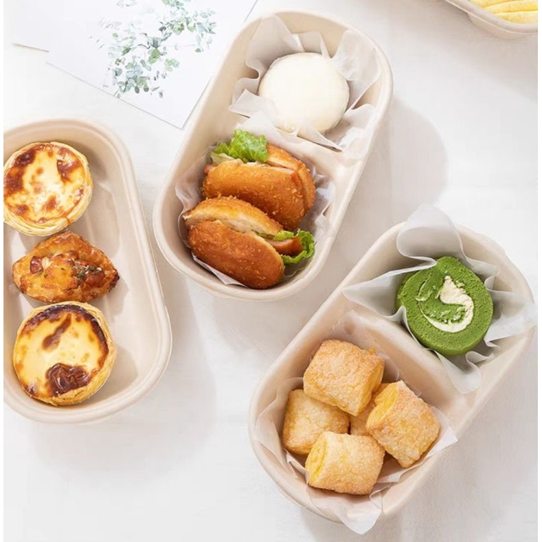

(isi 20pc) Bagasse Paper Cake Box / Kemasan Ecofriendly Food Sekat 700ml
