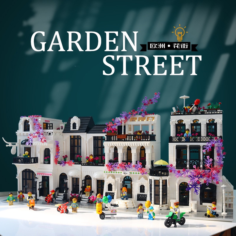 Creative Street View Series Flower Street with Light Blok Bangunan Mainan Model Bangunan