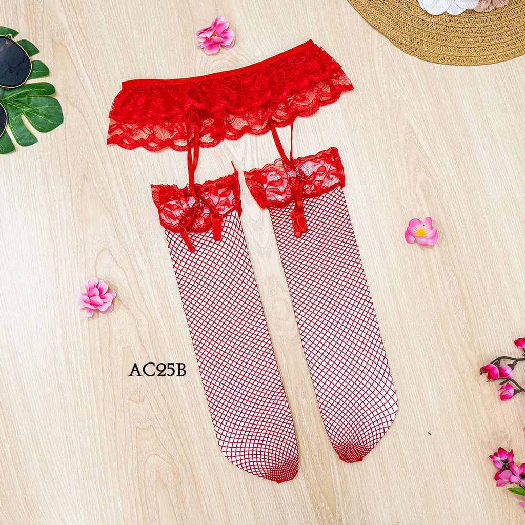 [PALING LARIS] SABUK PAHA GARTER BELT + STOCKING SEXY LACE MERAH AC25B