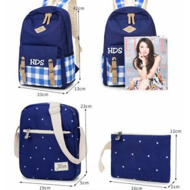 Fashion ransel sekolah smp sma SARUNG motif kotak kotak / backpack 2in1 korea replika