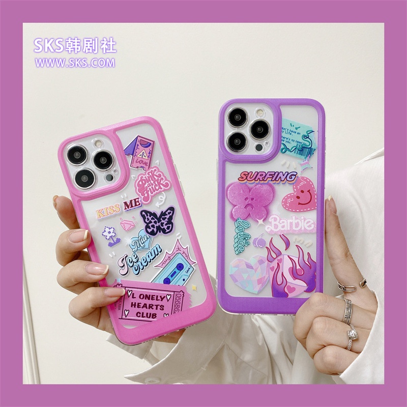 Case Transparan Motif Koleksi Label Pink Untuk Iphone 7 8 PLUS X XR XS 11 12 13 14 PRO MAX SE