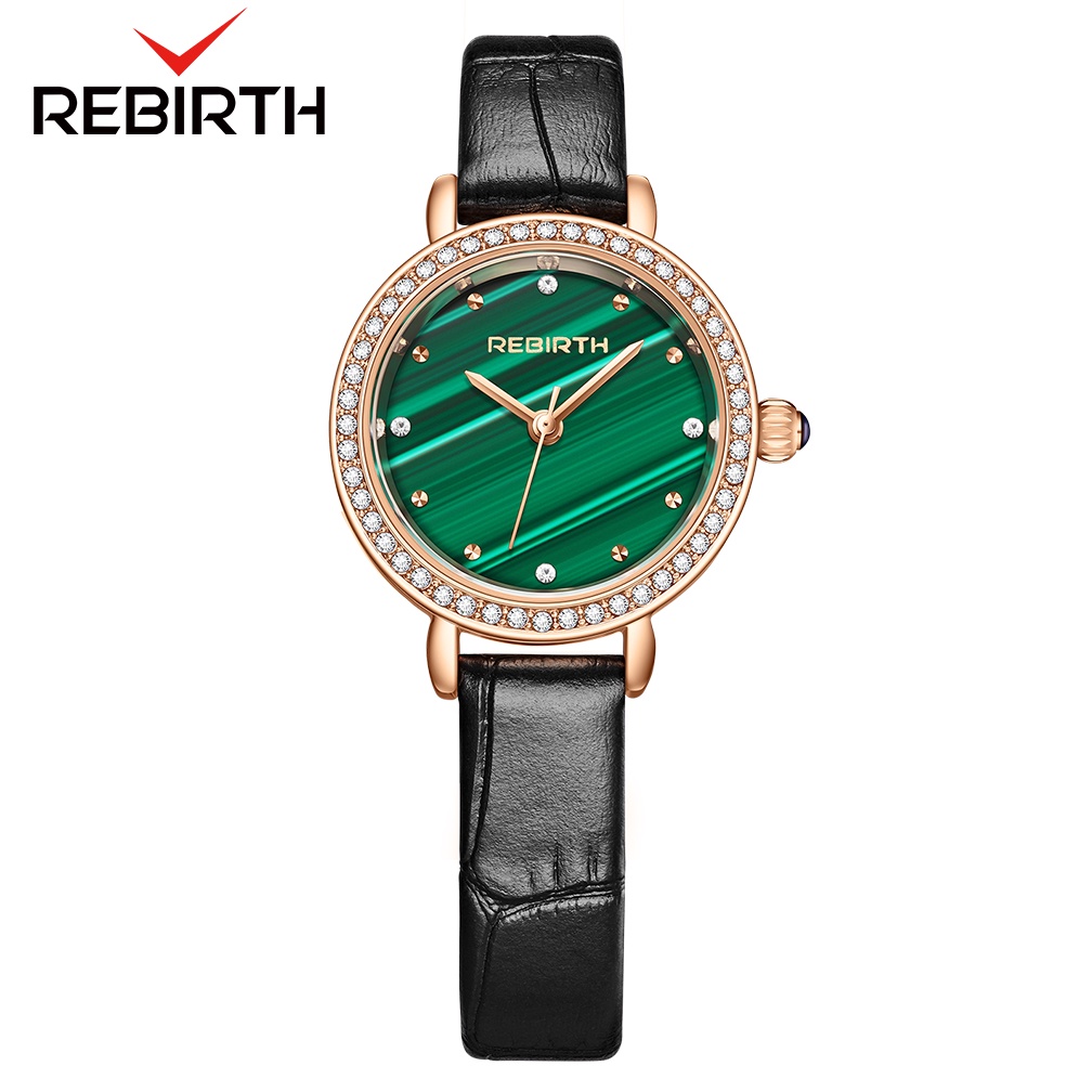 REBIRTH Jam Tangan Wanita Retro Style Tali Kulit Berlian Tahan Air Kuarsa Jam Tangan Cewek