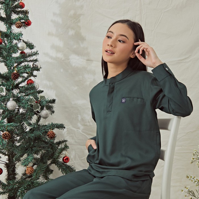 Baju Jaga MANDARIN LS - DARK GREEN Scrubs Theatre Blues Empirical Lengan Panjang