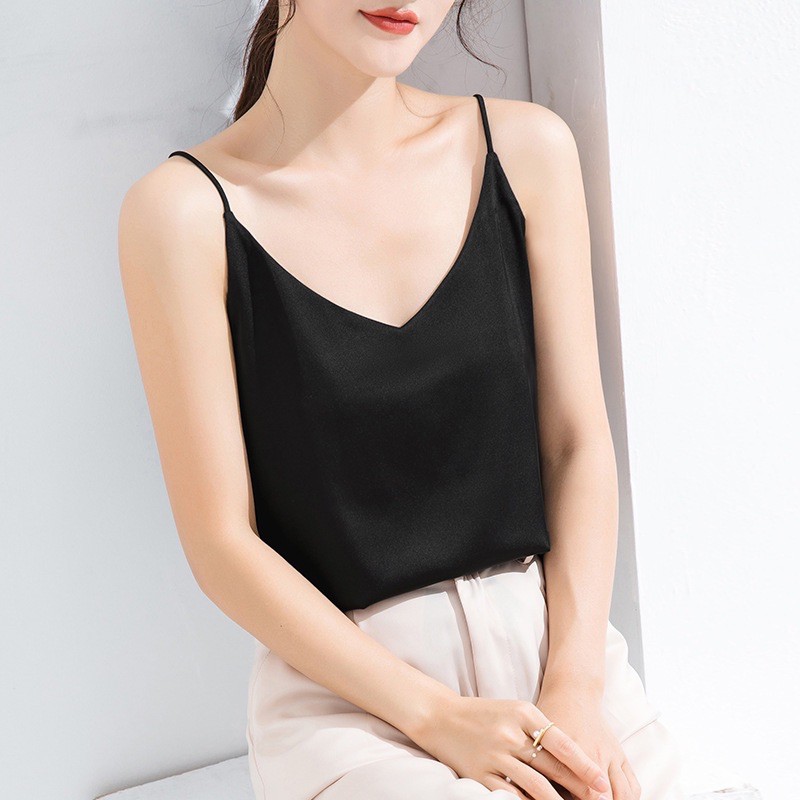 TOP satin camisole hitam ( tersedia big size)
