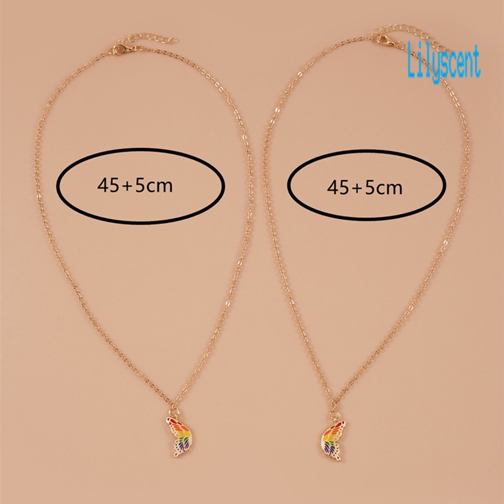 2pcs / Set Kalung Bentuk Kupu-Kupu Warna-Warni Bahan Stainless Steel Tahan Lama Dapat Disesuaikan Untuk Pria