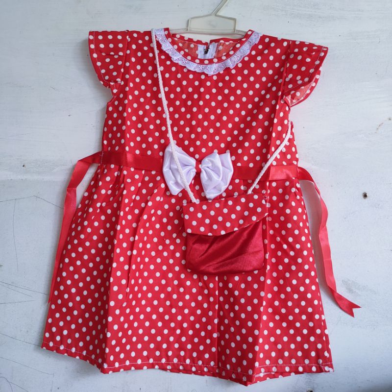 Dress anak 1 2 tahun tas lucu polkadot baju anak cewek fanta LUCU ( dress TAS POLKANA )