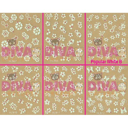 ISI 6 PACK NAIL ART STICKER POPULAR WHITE STICKER A-E