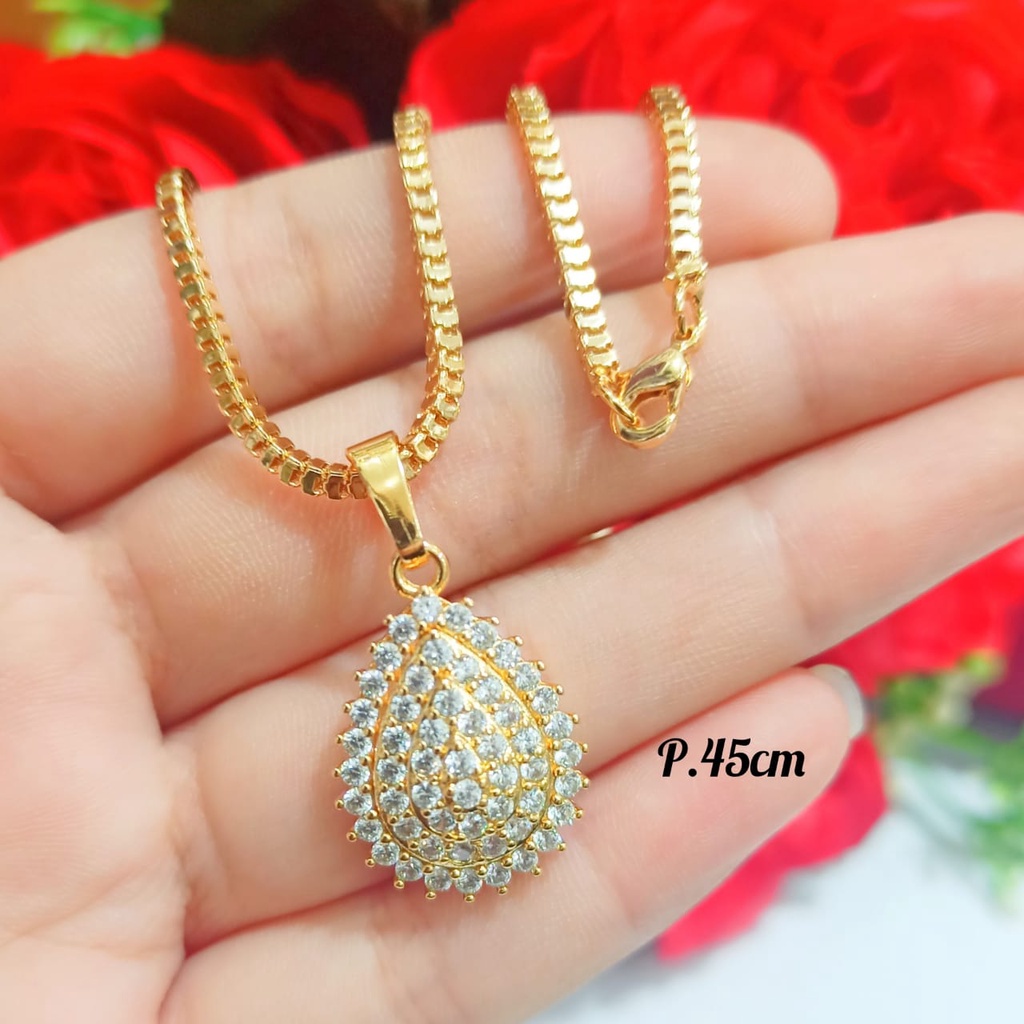 Set Kalung Dewasa motif tetes air permata zircon elegan anti karat